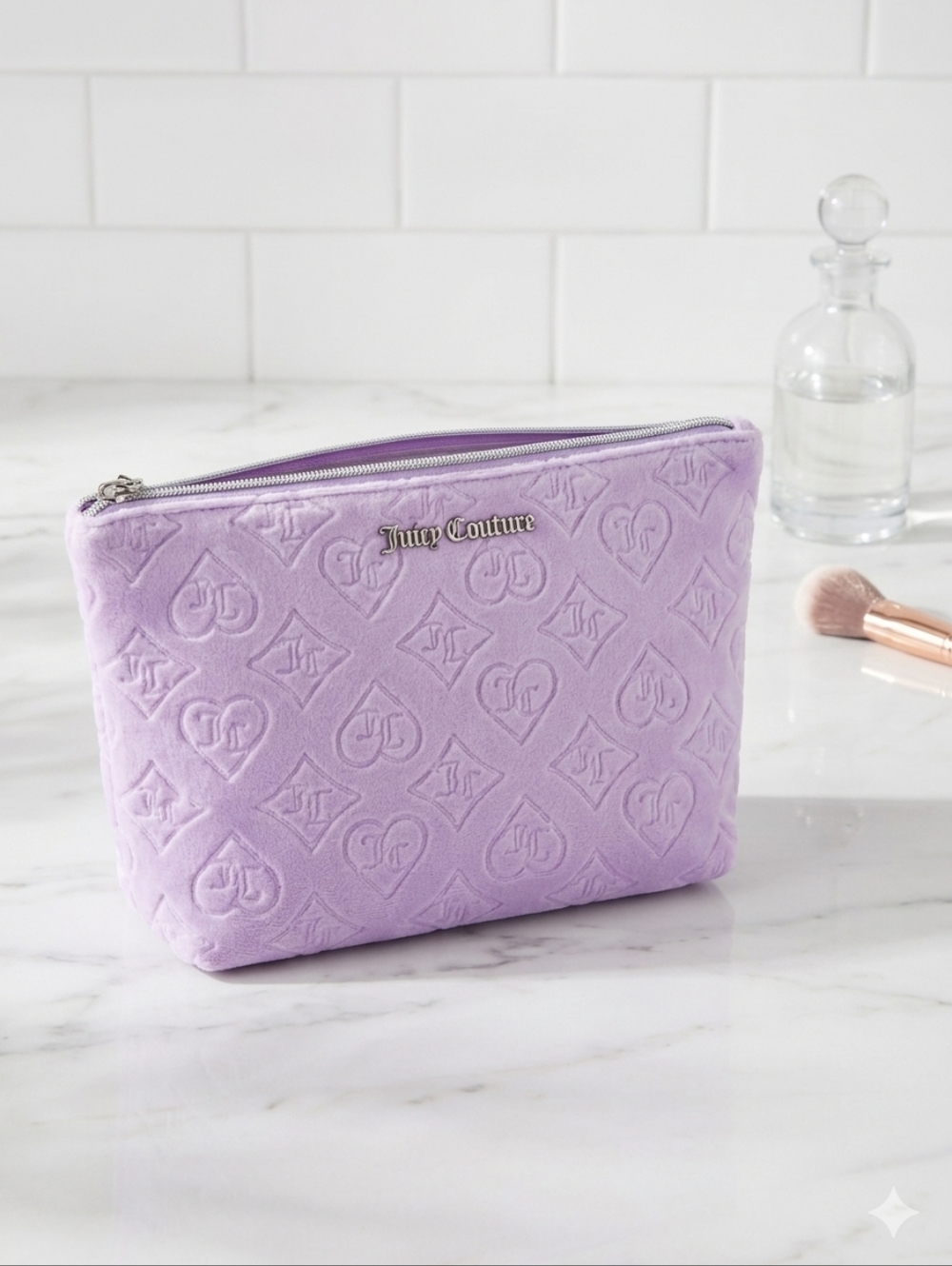 Juicy Couture Lavender Velour Toiletry Bag NWT - Heart Embossed Y2K Style